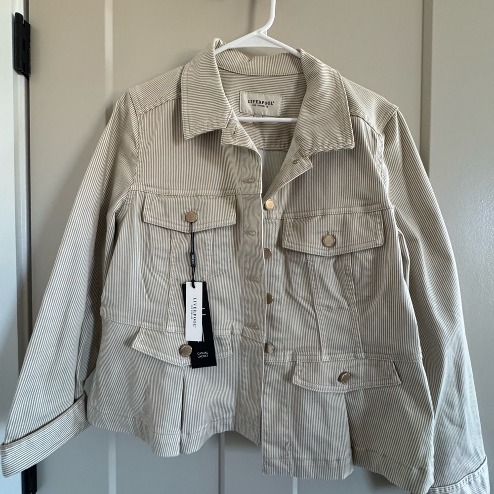 Liverpool Peplum Jacket Cappuccino Stripe - Picture 2 of 10